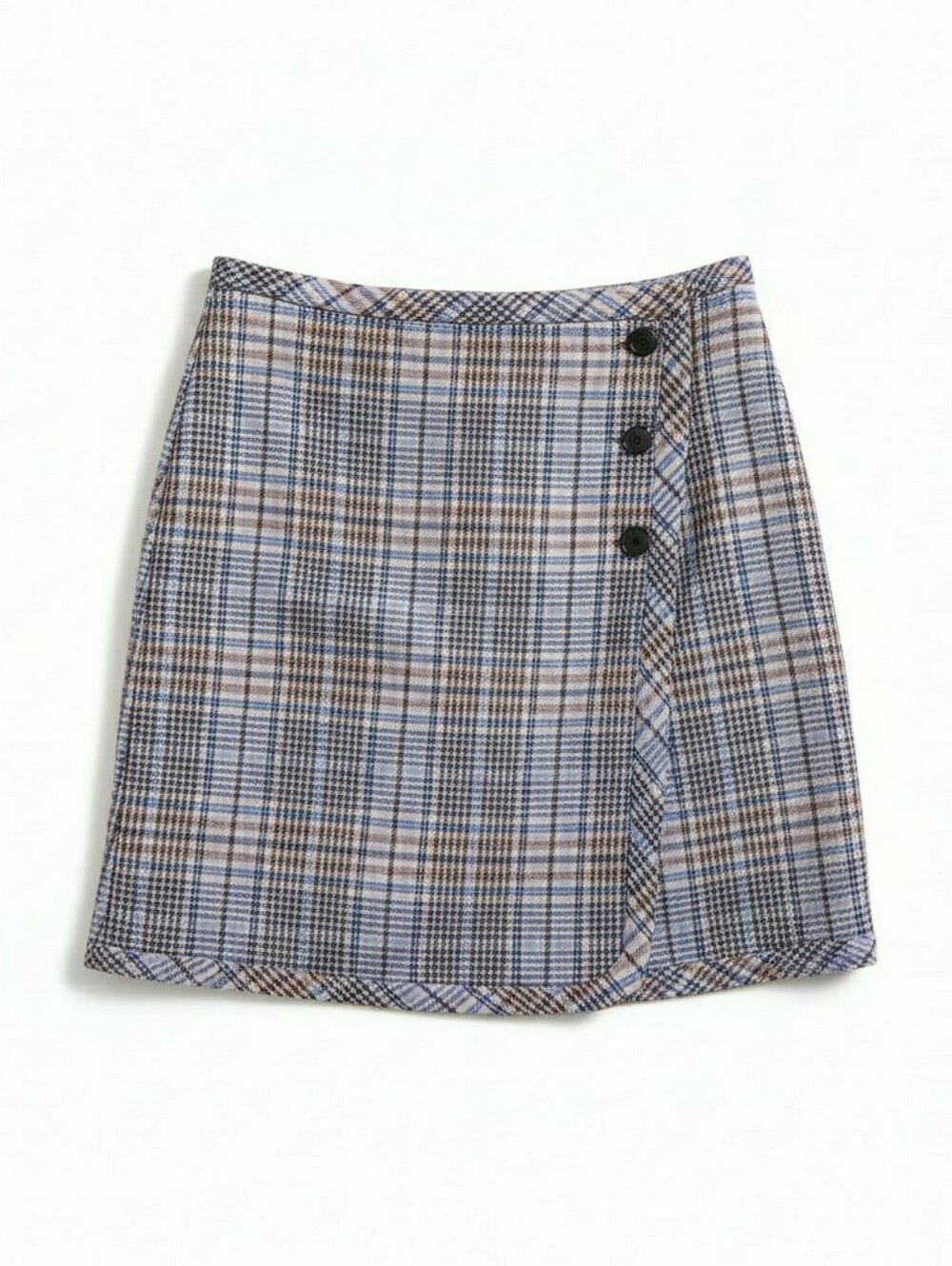 NWT Talbots Blue & Brown Plaid Faux Wrap Mini Skirt, Size 8